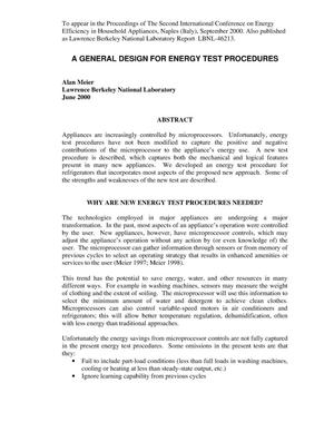 A General Design for Energy Test Procedures