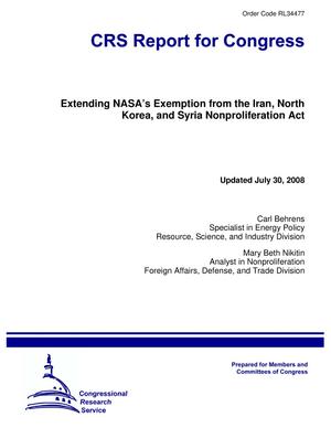 Extending NASA's Exemption from the Iran, North Korea, and Syria Nonproliferation Act