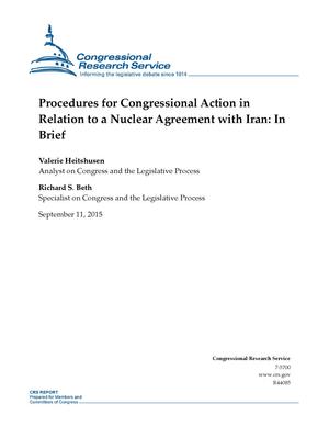 Procedures for Congressional Action in Relation to a Nuclear Agreement with Iran: In Brief