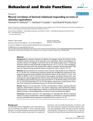 Primary view of object titled 'Neural correlates of derived relational responding on tests of stimulus equivalence'.
