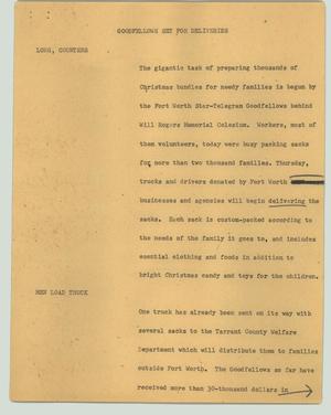 Primary view of object titled '[News Script: Goodfellows set for deliveries]'.