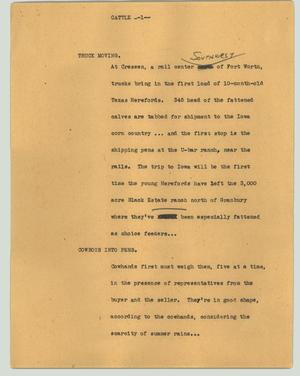 Primary view of object titled '[News Script: Cattle shipment]'.
