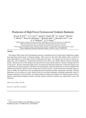 Production of high power femtosecond terahertz radiation