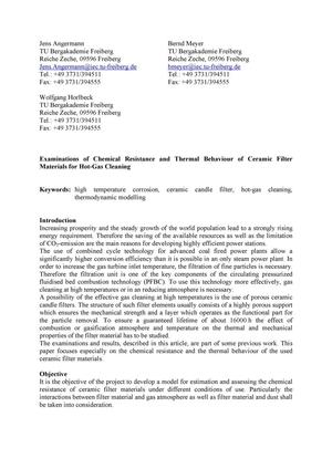Examinations of Chemical Resistance and Thermal Behaviour of Ceramic Filter Materials for Hot-Gas Cleaning