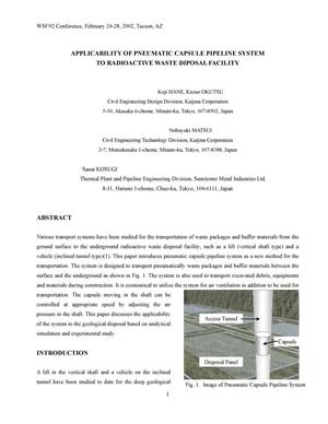 Applicability of Pneumatic Capsule Pipeline System to Radioactive Waste Disposal Facility
