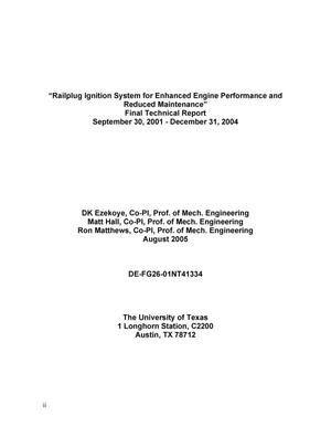 Railplug Ignition System for Enhanced Engine Performance and Reduced Maintenance: Final Technical Report