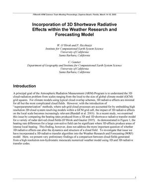 Incorporation of 3D Shortwave Radiative Effects within the Weather Research and Forecasting Model