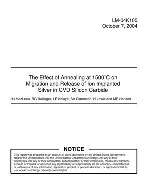 The Effect of Annealing at 1500 C on Migration and Release of Ion Implanted Silver in CVD Silicon Carbide