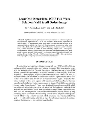Local One-Dimensional ICRF Full-Wave Solutions Valid to All Orders in k-Perpendicular-Rho