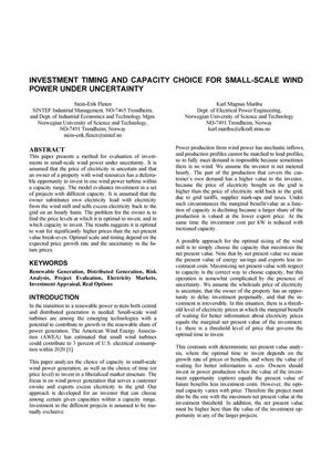 Investment Timing and Capacity Choice for Small-Scale Wind Power Under Uncertainty