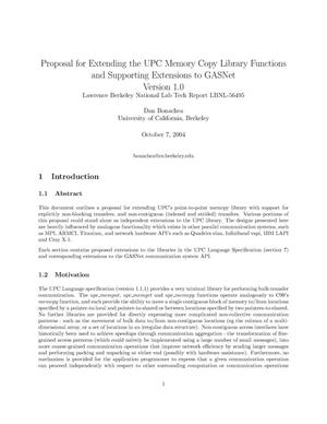 Proposal for extending the UPC memory copy library functions and supporting extensions to GASNet, Version 1.0