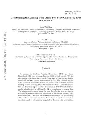 Constraining the leading weak axial two-body current by SNO and Super-K