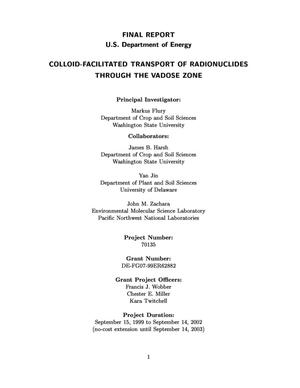 COLLOID-FACILITATED TRANSPORT OF RADIONUCLIDES THROUGH THE VADOSE ZONE