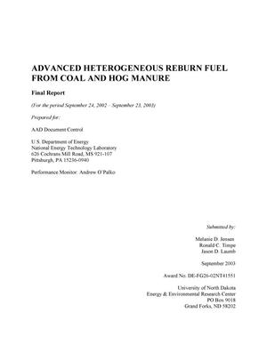 Advanced Heterogeneous Reburn Fuel From Coal and Hog Manure: Final Report