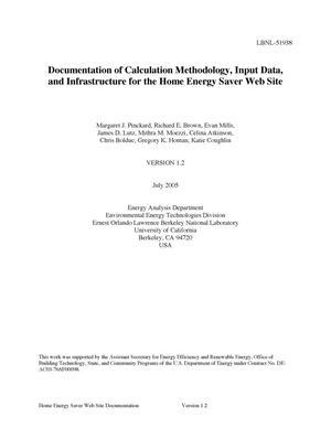 Documentation of Calculation Methodology, Input data, and Infrastructure for the Home Energy Saver Web Site