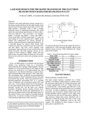 A kicker design for the rapid transfer of the electron beam between radiator beamlines in LUX