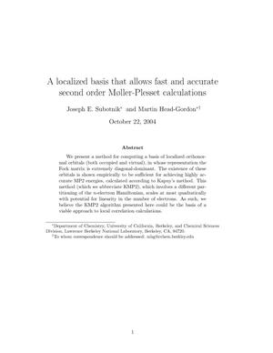 A localized basis that allows fast and accurate second order Moller-Plesset calculations