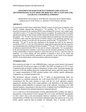 Assessment of Hard-to-Detect Radionuclide Levels in Decommissioning Waste From the Bohunice NPP-A1, Slovakia, for Clearance and Disposal Purposes