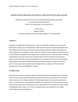 Solidification/Stabilization of Elemental Mercury Waste by Amalgamation