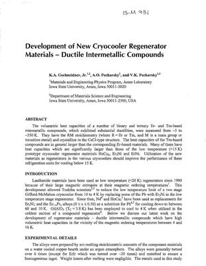 Development of New Cryocooler Regenerator Materials-Ductile Intermetallic Compounds