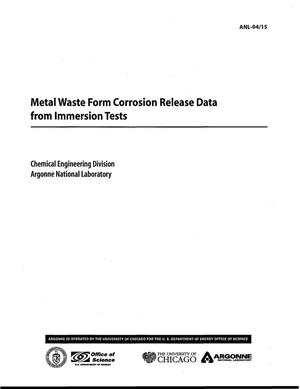 Metal waste form corrosion release data from immersion tests.