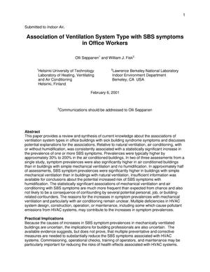 Association of ventilation system type with SBS symptoms in office workers
