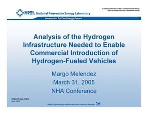 Analysis of the Hydrogen Infrastructure Needed to Enable Commercial Introduction of Hydrogen-Fueled Vehicles