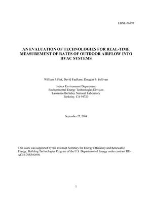 An evaluation of technologies for real-time measurement of rates of outdoor airflow into HVAC systems