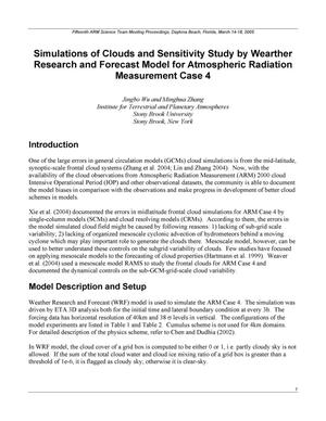 Simulations of Clouds and Sensitivity Study by Weather Research and Forecast Model for Atmospheric Radiation Measurement Case 4