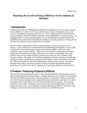 Financing the growth of energy efficiency service industry inShanghai