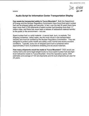 Audio Script for Information Center Transportation Display