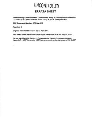 Corrective Action Decision Document for Corrective Action Unit 204: Storage Bunkers, Nevada Test Site, Nevada: Revision 0, Including Errata Sheet