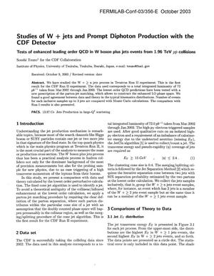 Studies of W + jets and prompt diphoton production with the CDF Detector