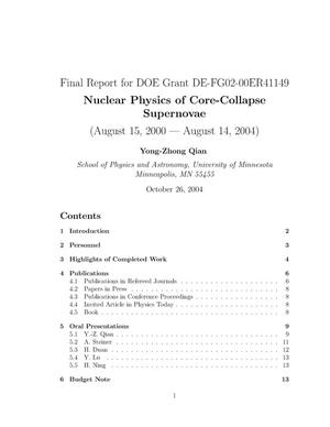 Final Report for DOE Grant DE-FG02-00ER41149 ''Nuclear Physics of Core-Collapse Supernovae''