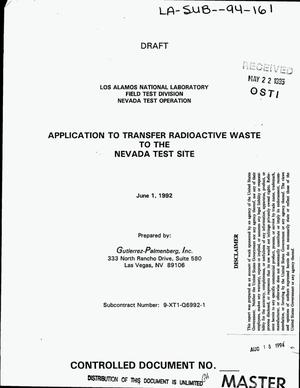 Application to transfer radioactive waste to the Nevada Test Site