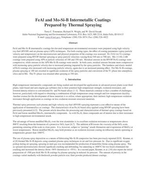 FeAl and Mo-Si-B Intermetallic Coatings Prepared by Thermal Spraying