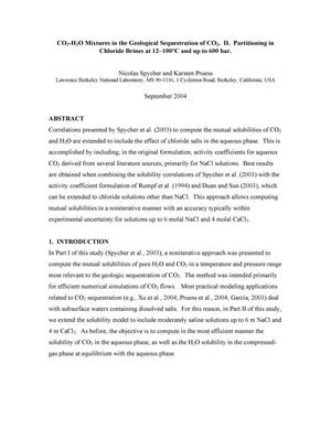 CO2-H2O Mixtures in the Geological Sequestration of CO2. II. Partitioning in Chloride Brines at 12-100oC and up to 600 bar