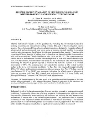 Thermal Manikin Evaluation of Liquid Cooling Garments Intended for Use in Hazardous Waste Management