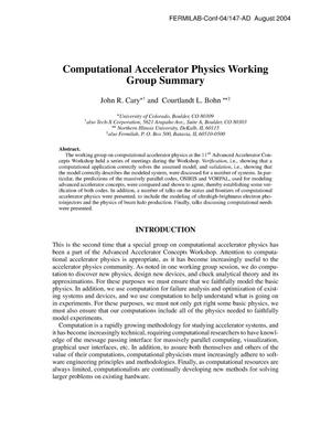 Computational Accelerator Physics Working Group Summary