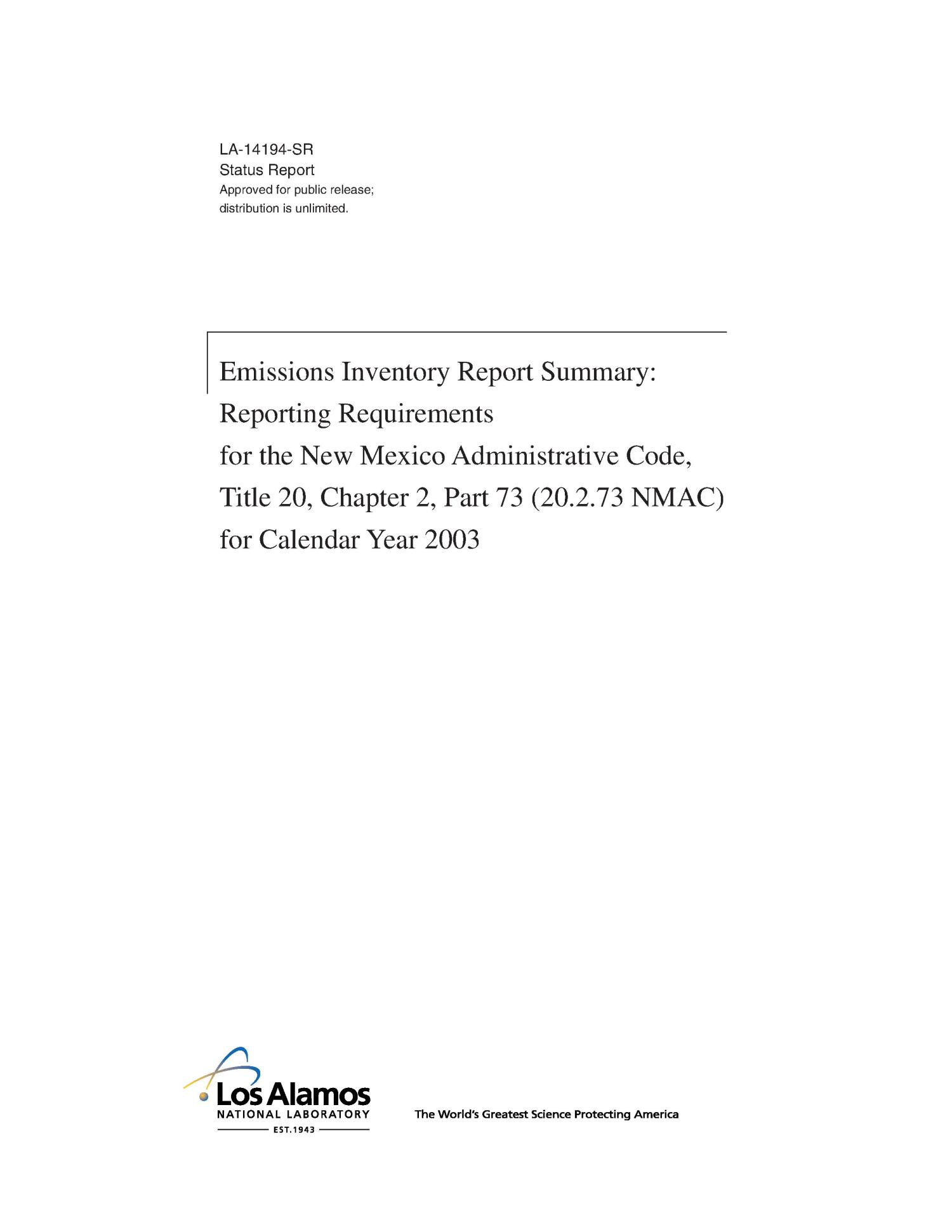 Emissions Inventory Report Summary: Reporting Requirements for the New