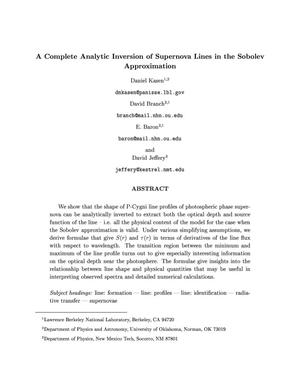 A complete analytic inversion of supernova lines in the Sobolevapproximation