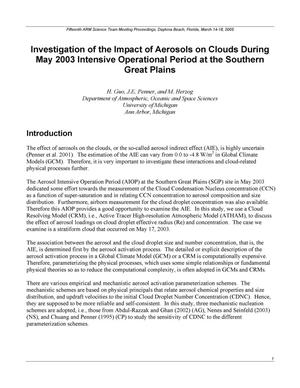 Investigation of the Impact of Aerosols on Clouds During May 2003 Intensive Operational Period at the Southern Great Plains