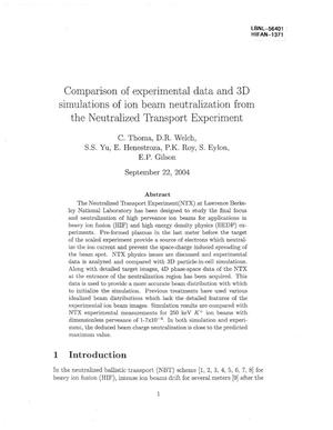 Comparison of experimental data and 3D simulations of ion beam neutralization from the neutralized transport experiment
