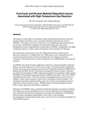 Fuel-Cycle and Nuclear Material Disposition Issues Associated with High-Temperature Gas Reactors