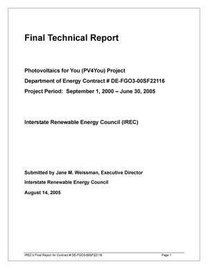 Primary view of object titled 'Final Technical Report - Photovoltaics for You (PV4You) Program'.
