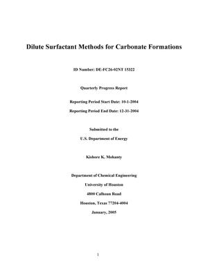 Primary view of object titled 'Dilute Surfactant Methods for Carbonate Formations Quarterly Report'.
