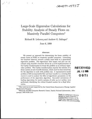 Large-Scale Eigenvalue Calculations for Stability Analysis of Steady Flows on Massively Parallel Computers