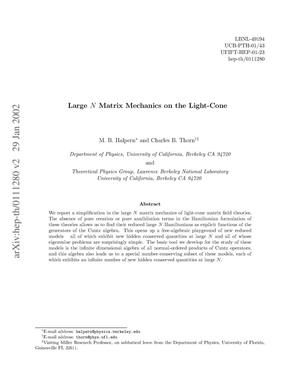 Large N matrix mechanics on the light-cone