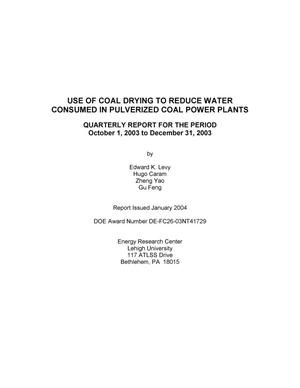 Use of Coal Drying to Reduce Water Consumed in Pulverized Coal Power Plants Quarterly Report