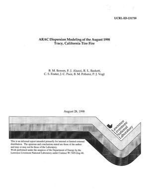 ARAC dispersion modeling of the August 1998 Tracy, California tire fire